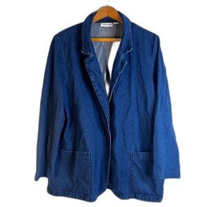 Alice Stuart Denim Blue Jean Jacket Chore Utility Vintage 100% Cotton Size Large